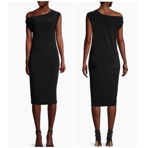 Norma Kamali Drop Shoulder Sheath Dress, black, stretchy jersey, size S